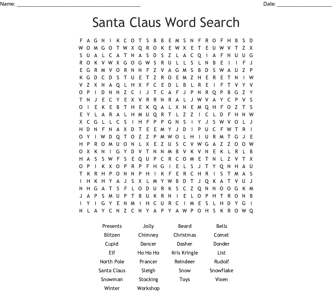 Santa Claus Word Search - Wordmint