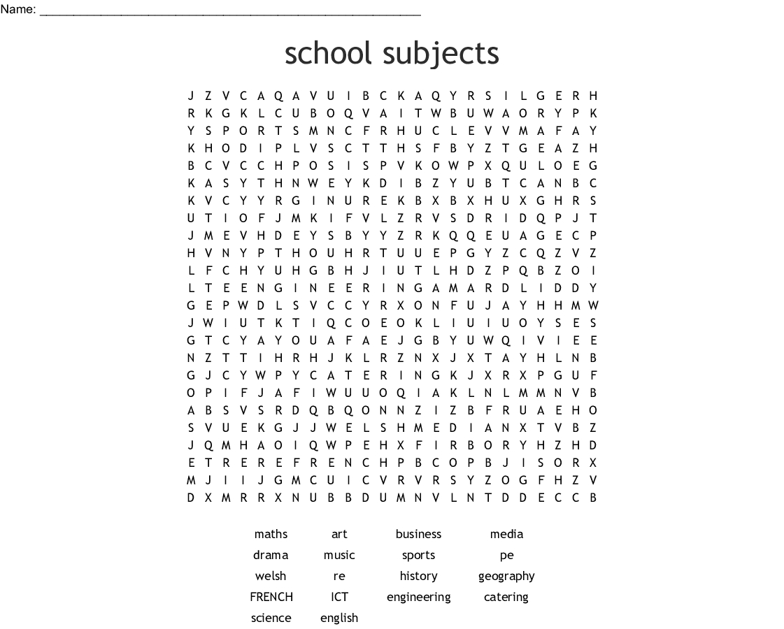 School Subjects Word Search - Wordmint