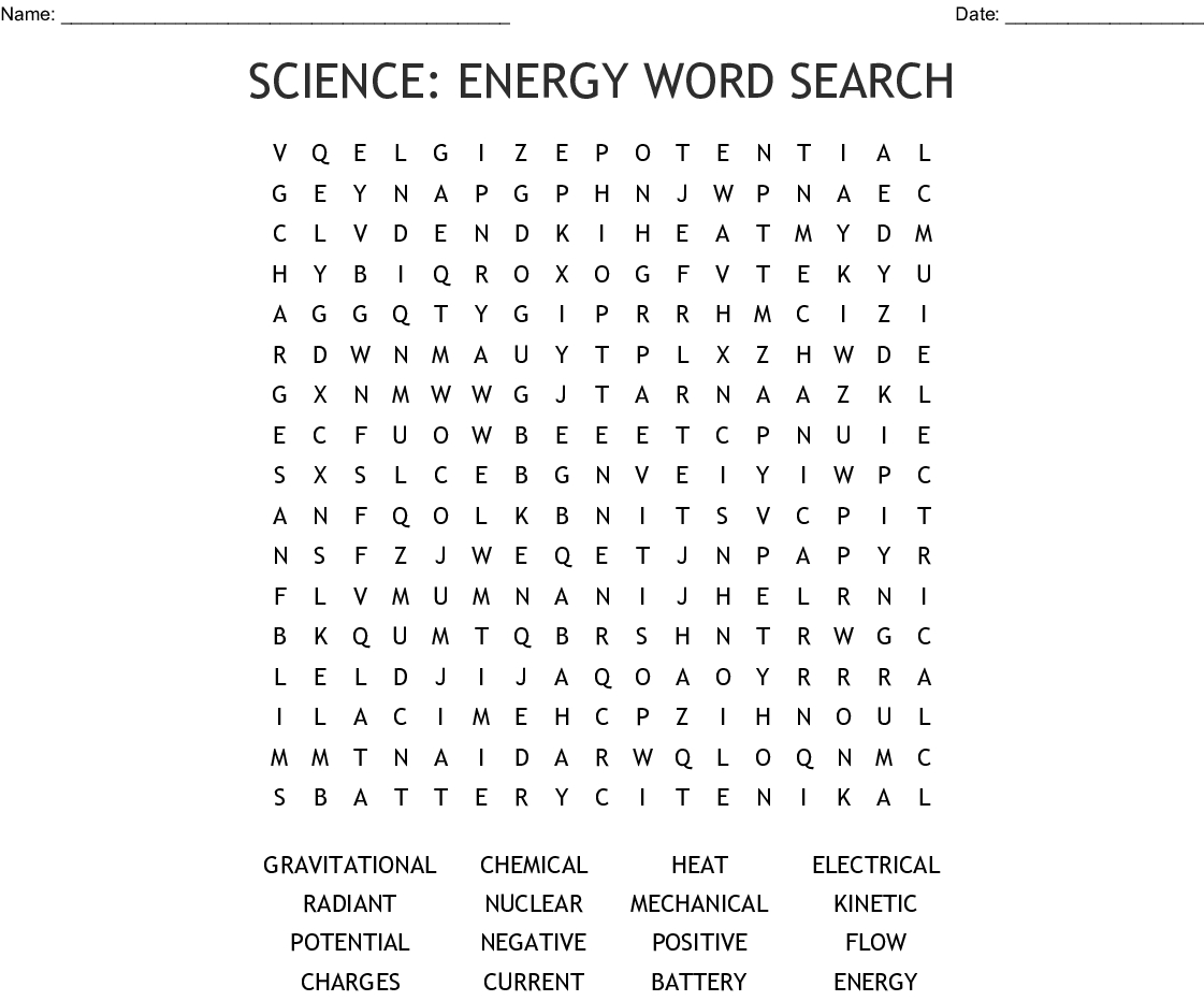 Energy Word Search Printable Word Search Printable