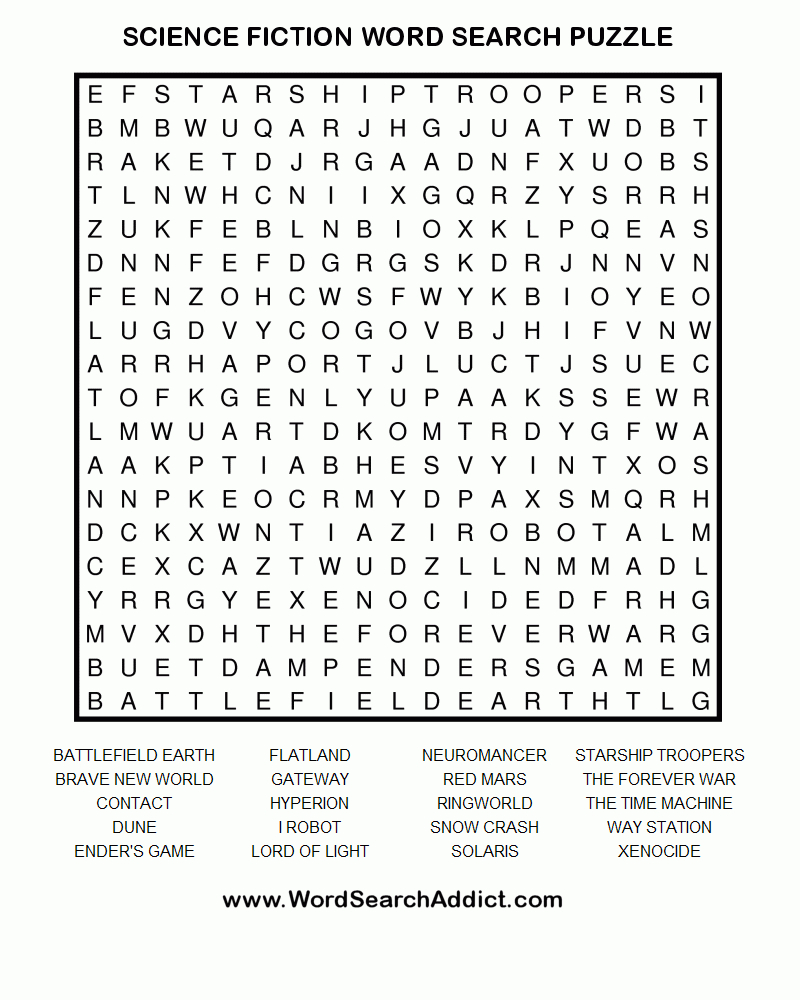 Science Fiction Books Printable Word Search Puzzle (With