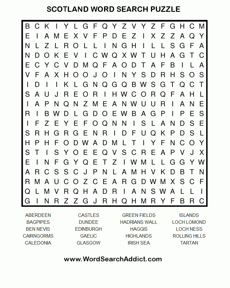 Scotland Printable Word Search Puzzle (With Images) | Word