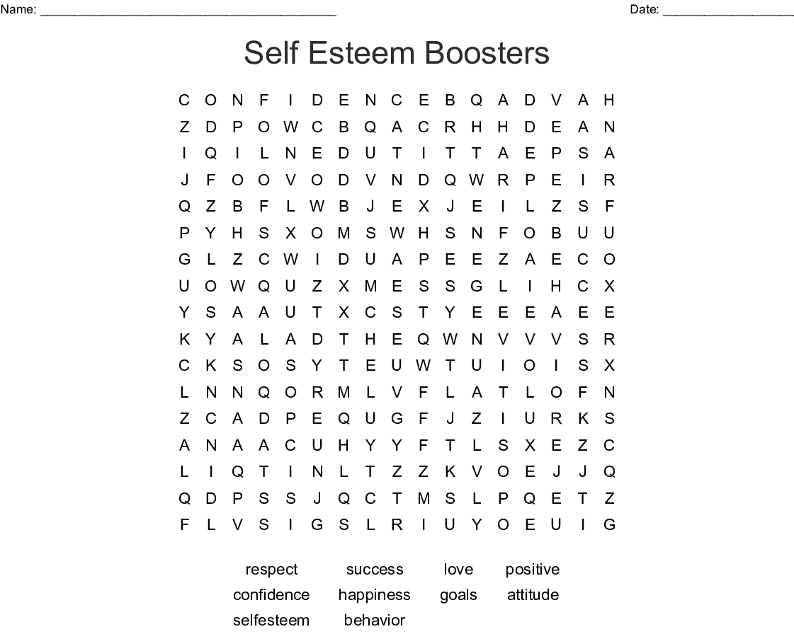 Self Esteem Boosters Word Search - Wordmint