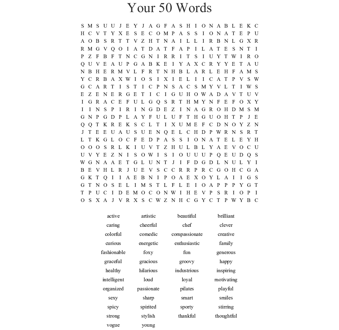 Positive Affirmations Word Search Printable