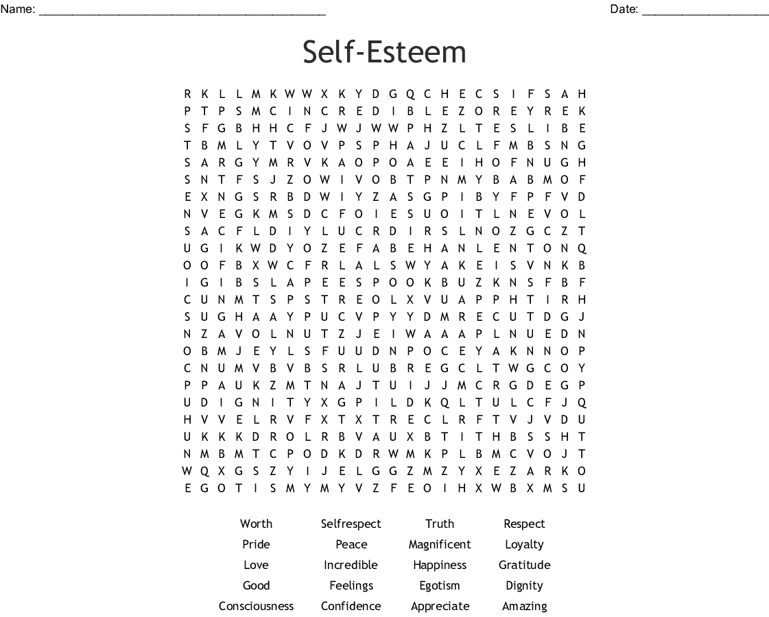 Self-Esteem Word Search - Wordmint
