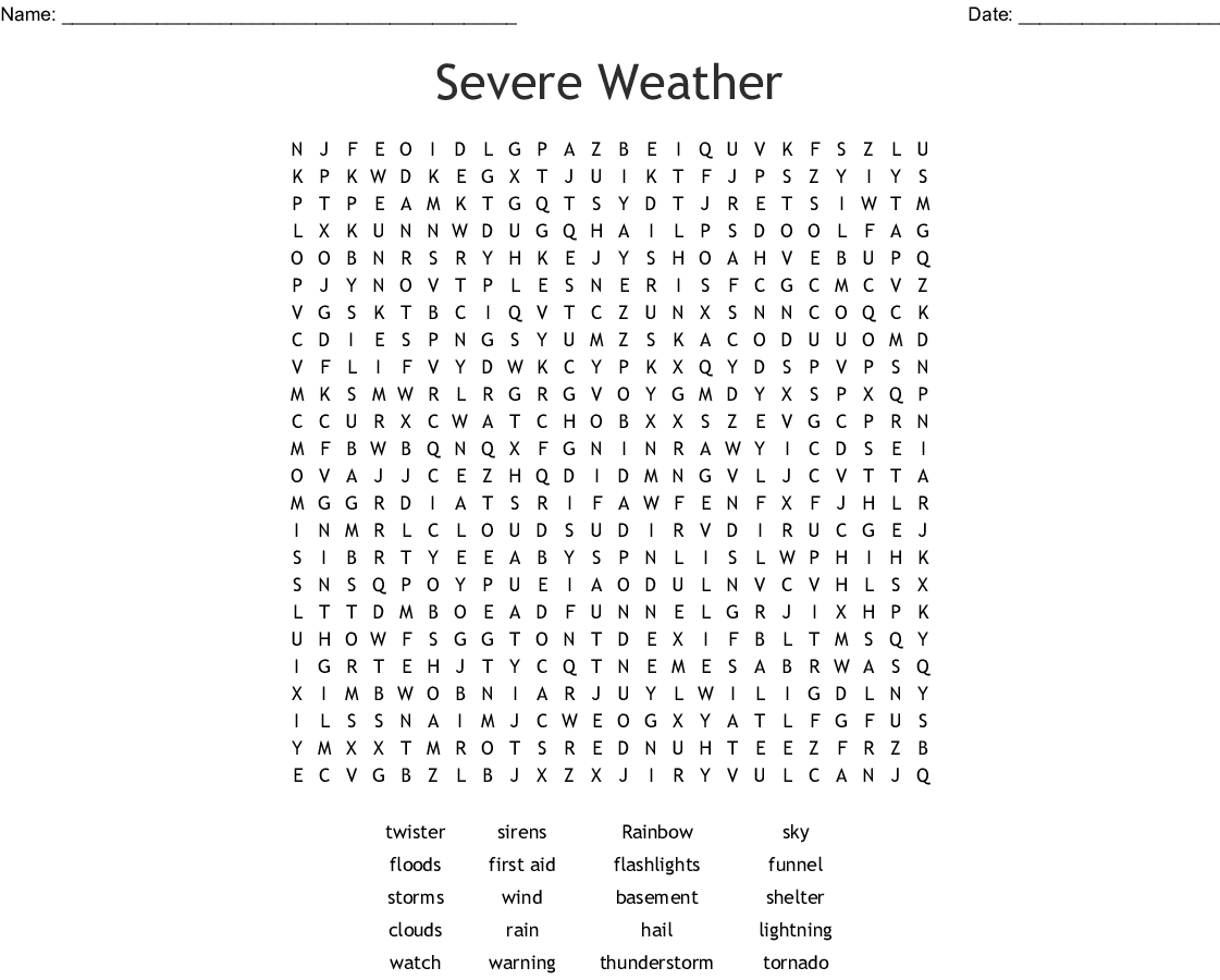 Easy Weather Word Search Printable