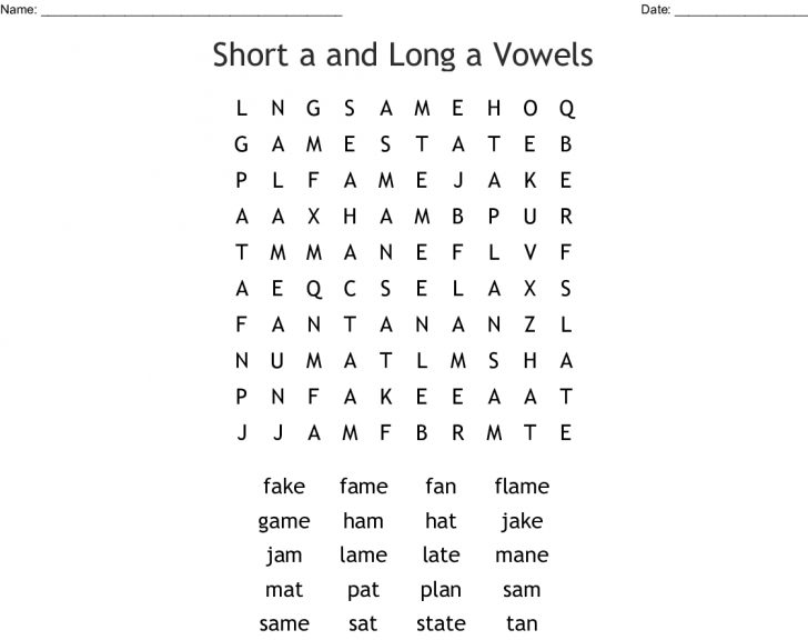 Short Vowel Word Search Printable