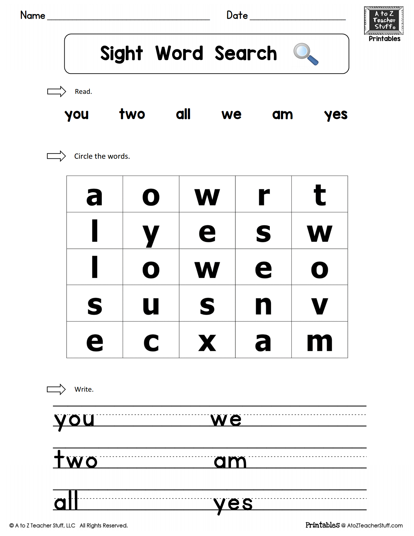 Sight Words Word Search Worksheet | A To Z Teacher Stuff