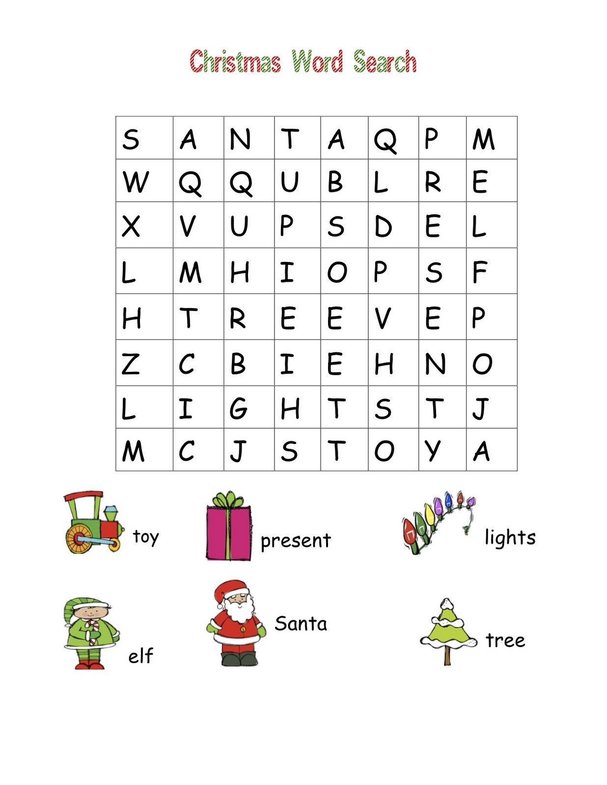 Simple Word Search For Preschool | Christmas Word Search