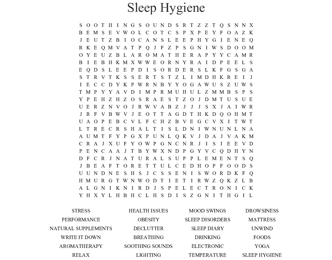 Sleep Hygiene Word Search - Wordmint