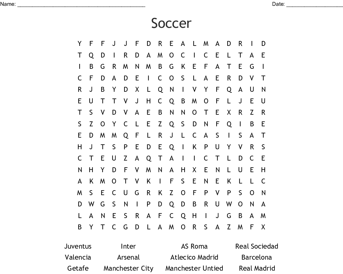 Soccer Word Search - Wordmint