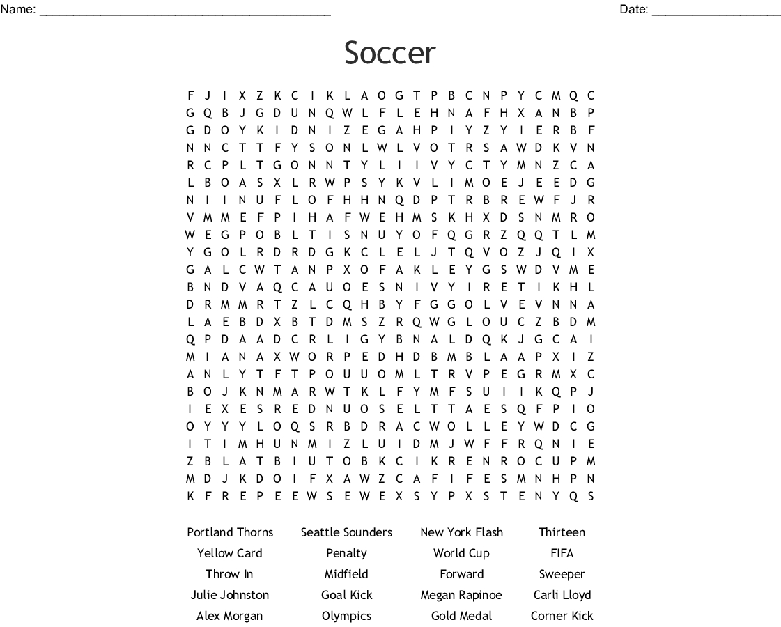Soccer Word Search - Wordmint