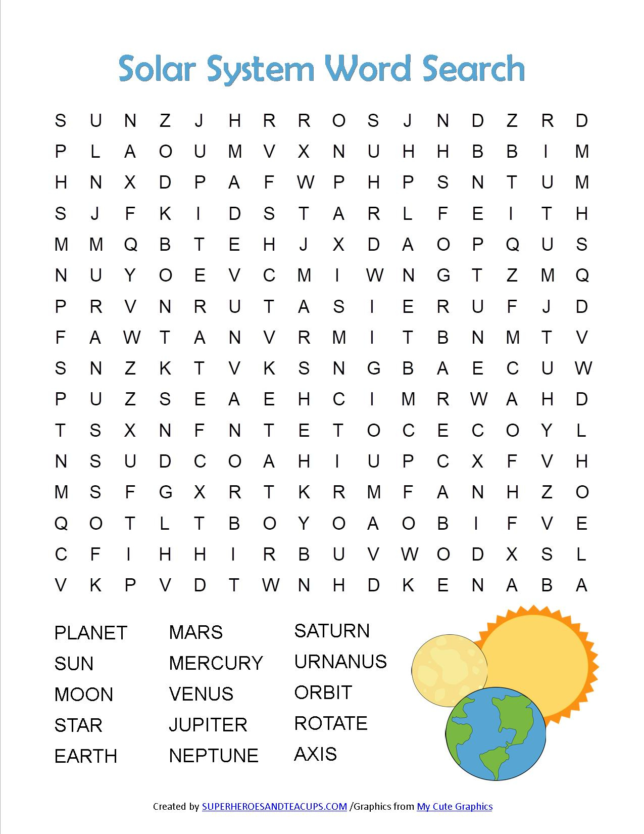 Solar System Word Search Free Printable