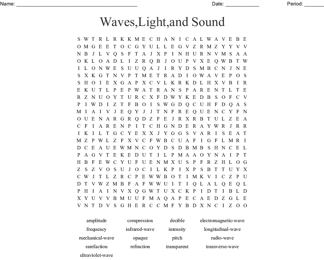 Sound, Light, And Color Vocabulary Word Search - Wordmint