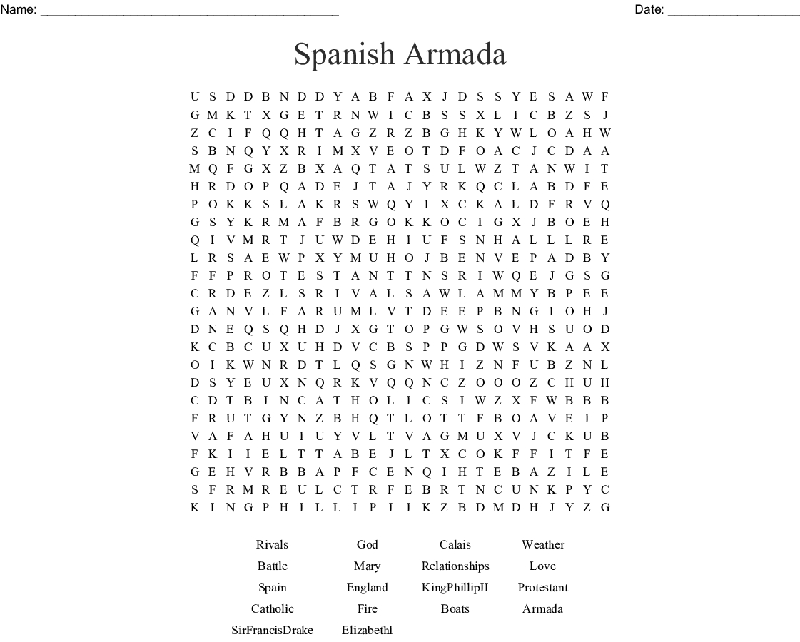 Spanish Armada Word Search - Wordmint