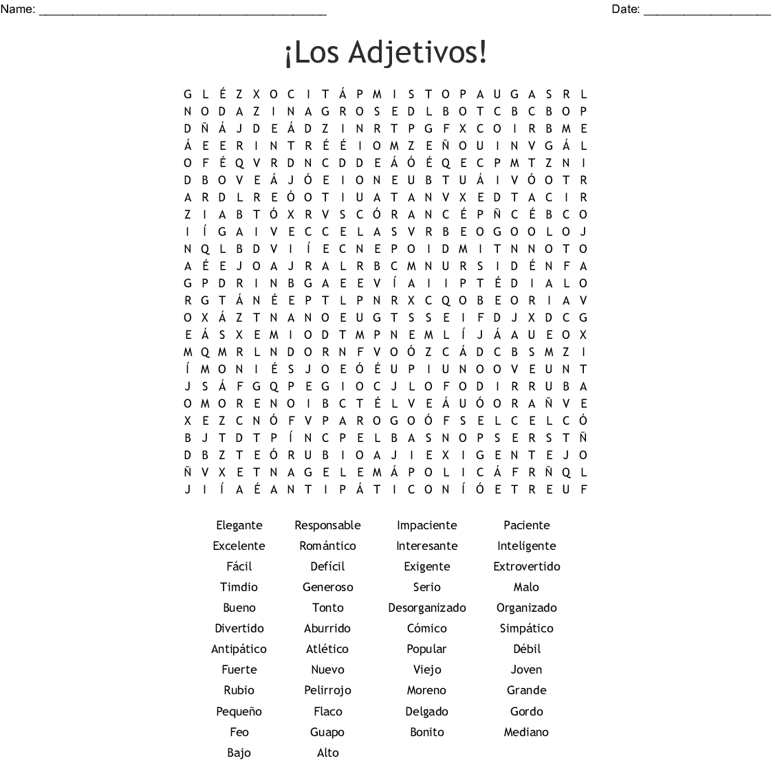 Spanish Words Word Search - Wordmint