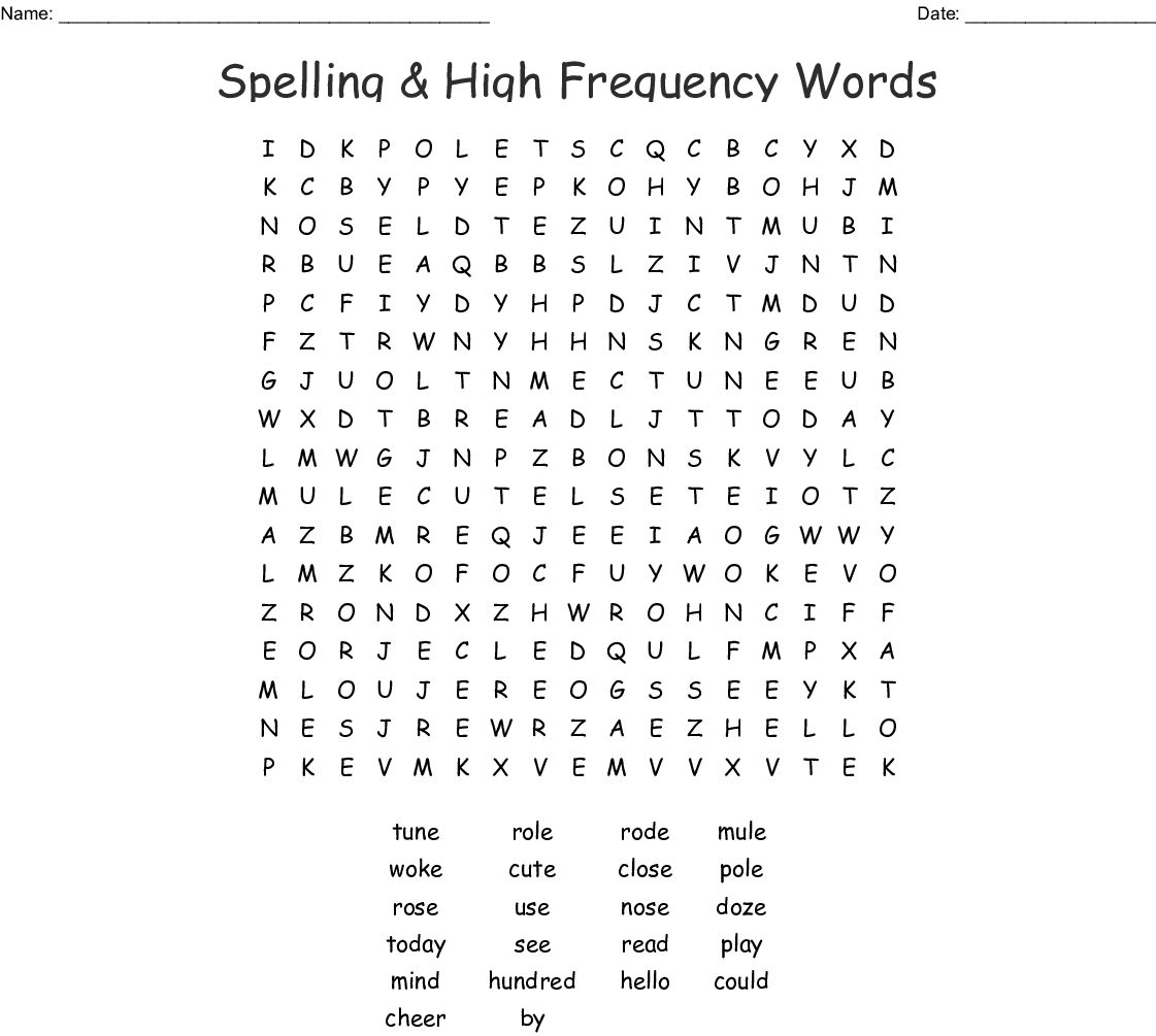 Spelling &amp;amp; High Frequency Words Word Search - Wordmint