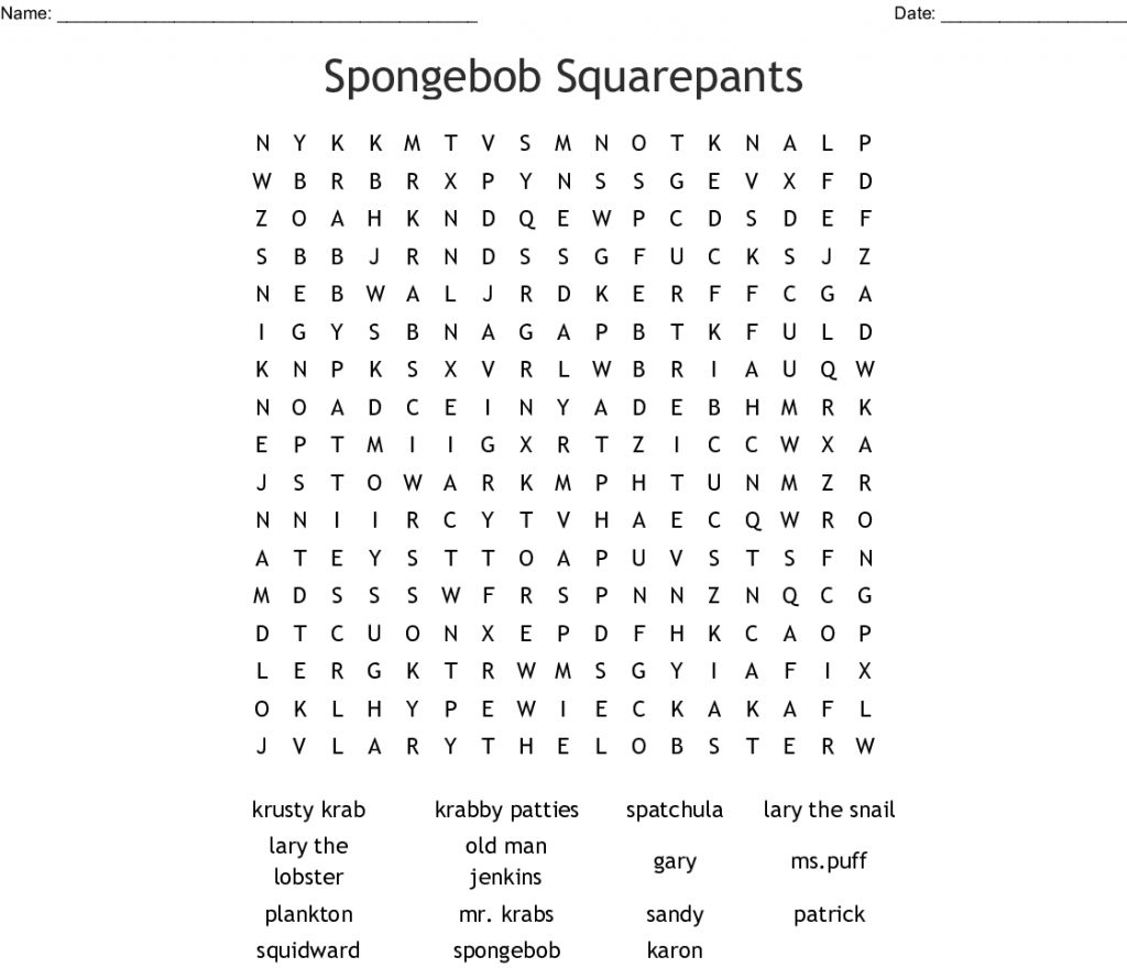 Spongebob Squarepants Word Search Wordmint Word Search Printable