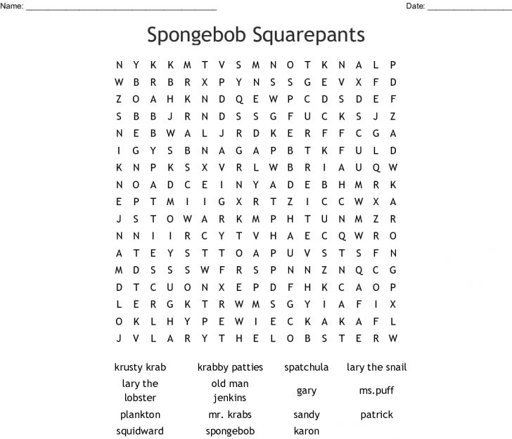 Spongebob Squarepants Word Search - Wordmint - Word Search Printable