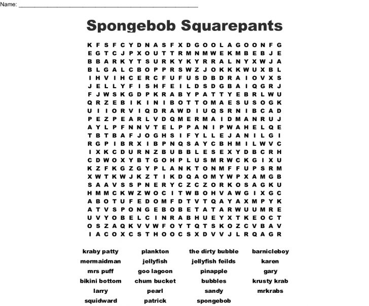 Spongebob Squarepants Word Search - Wordmint - Word Search Printable