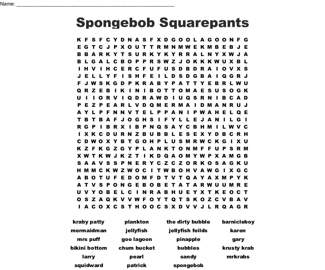 Spongebob Squarepants Word Search - Wordmint