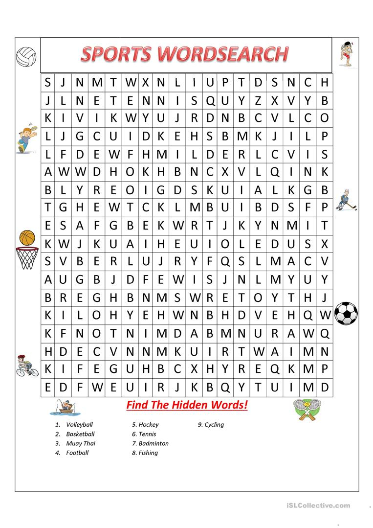 Sports Wordsearch! - English Esl Worksheets For Distance