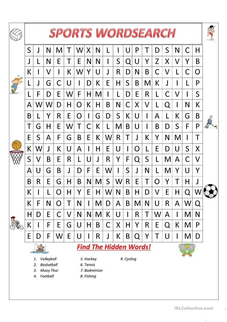 hobbbies and sports wordsearch with key english esl word search