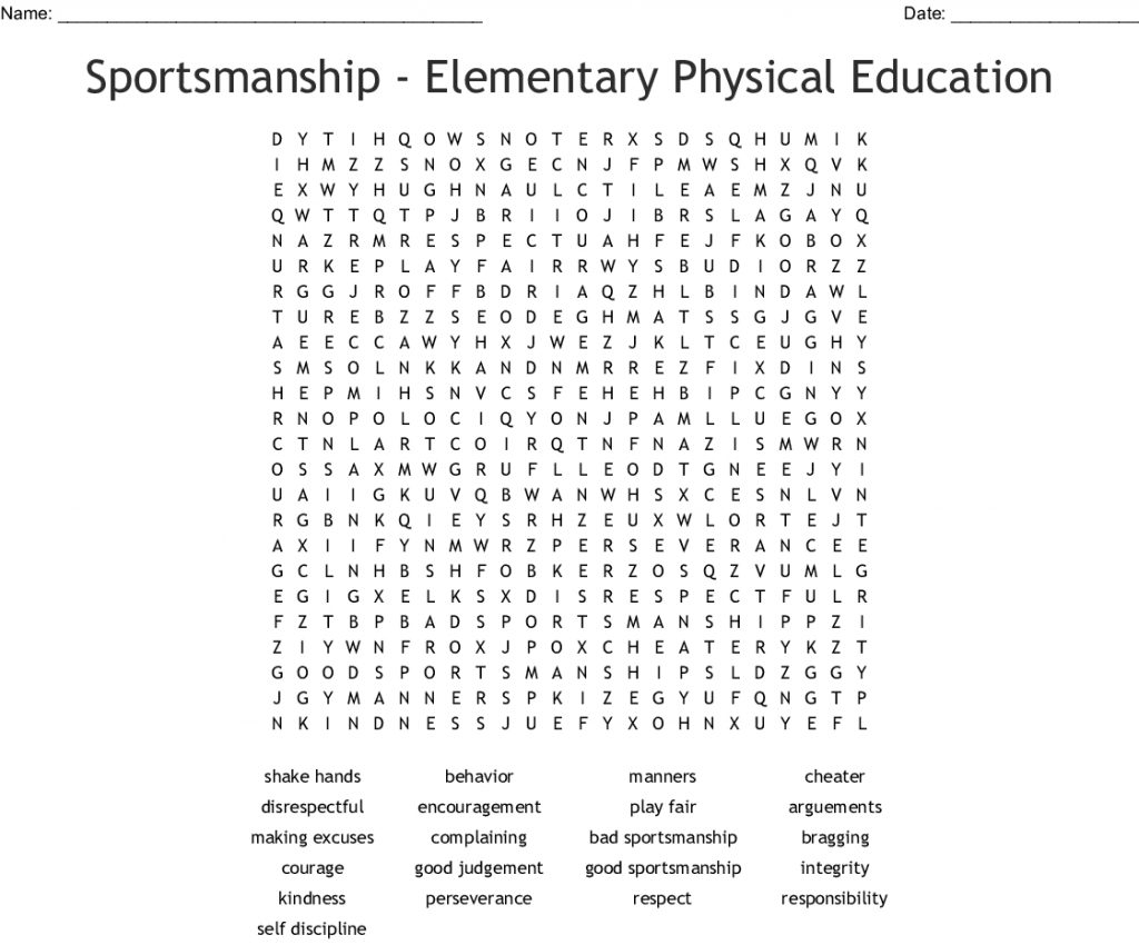 Sportsmanship Elementary Physical Education Word Search Word Search Printable