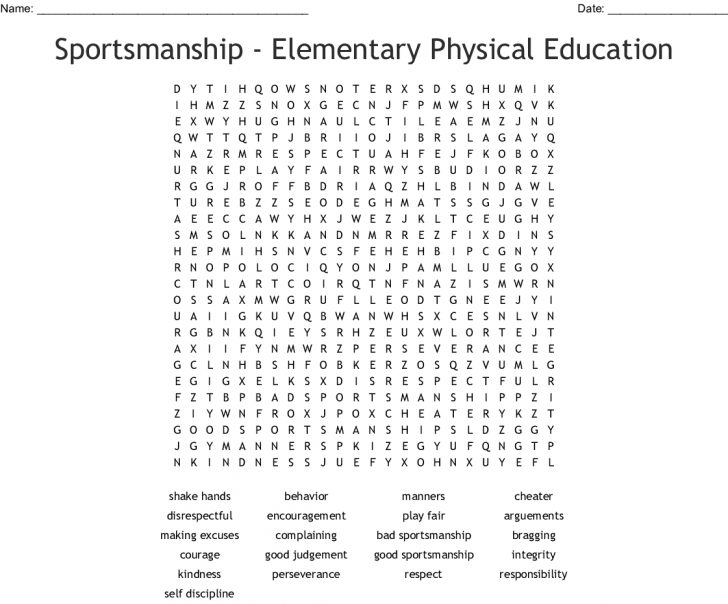 Physical Education Word Search Printable