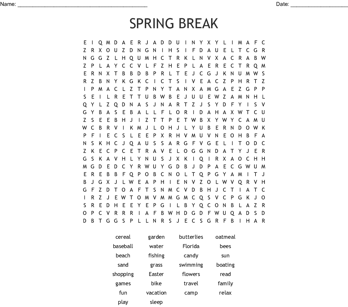 Spring Break Word Search - Wordmint