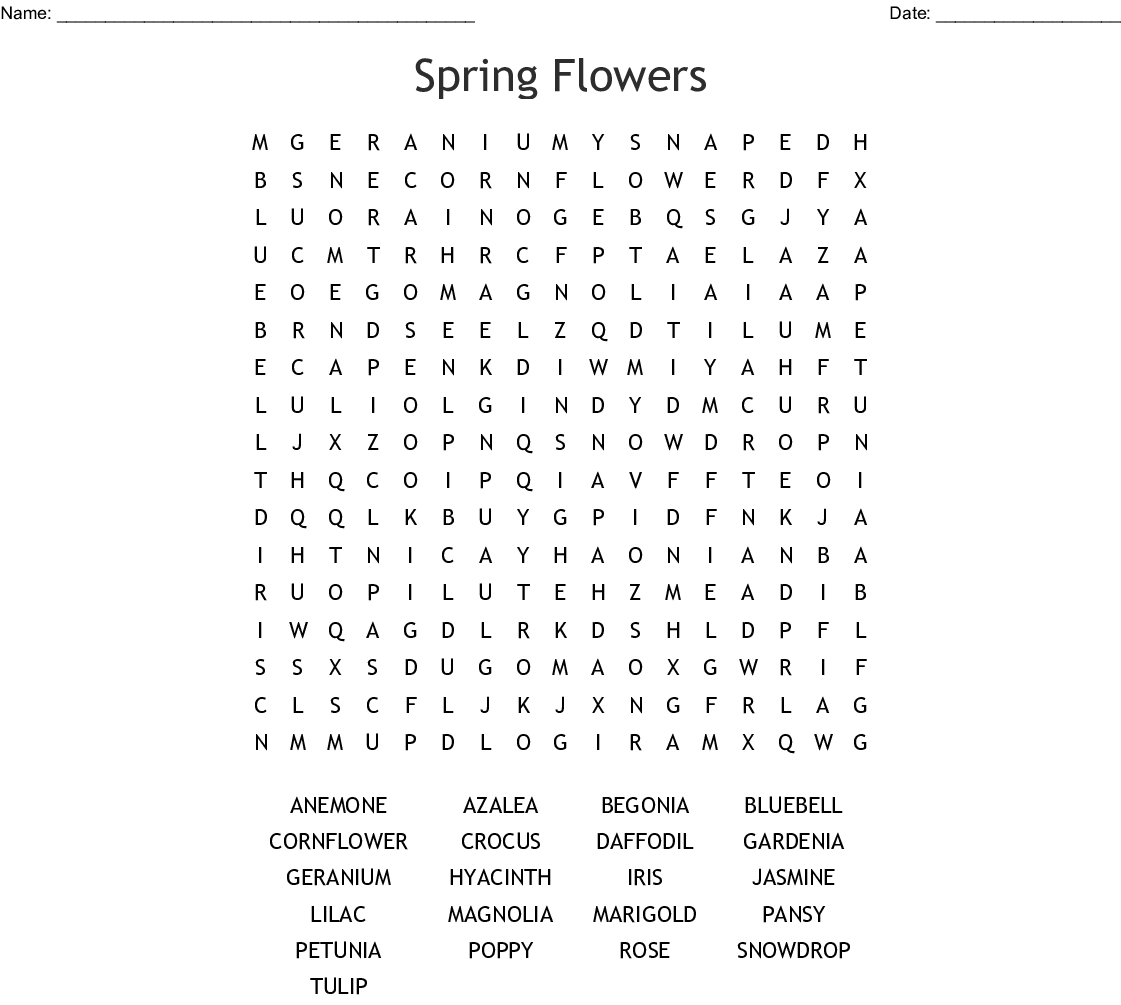 Spring Flowers Word Search - Wordmint