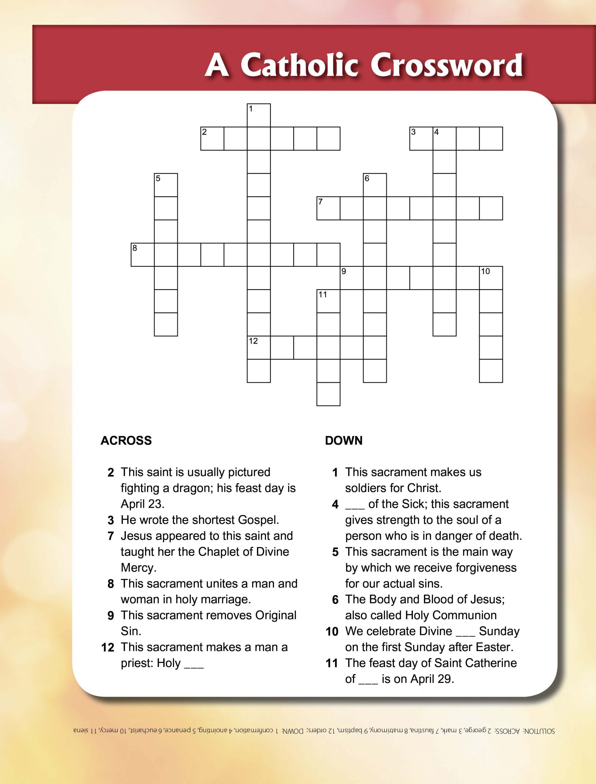 St George &amp;amp; Sacraments Crossword | Sacrament, Printable