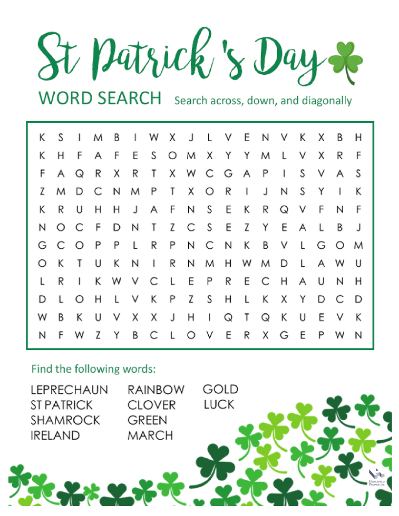 St. Patrick&amp;#039;s Day Word Search | Hirschfeld Apartments