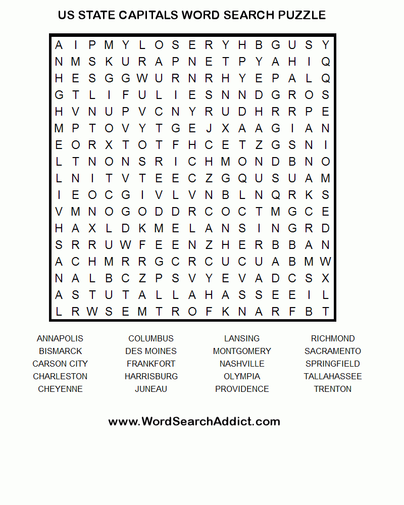 State Capitals Printable Word Search Puzzle | Word Find