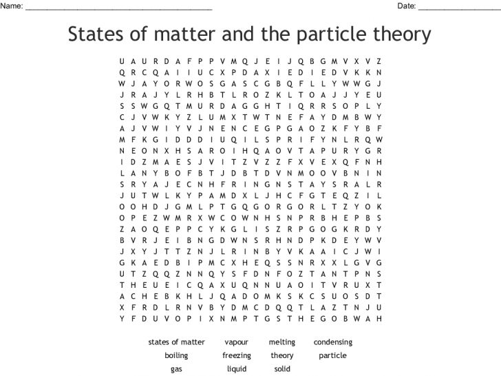 States Of Matter Word Search Printable
