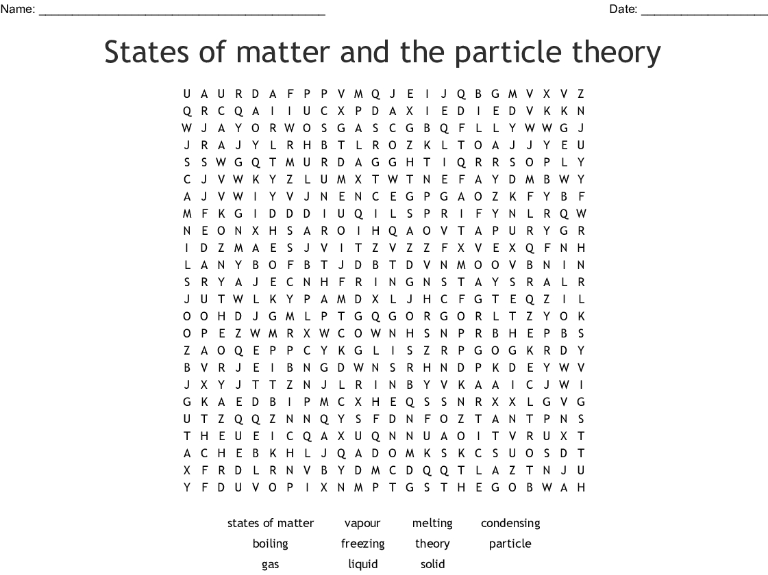 States Of Matter And The Particle Theory Word Search - Wordmint