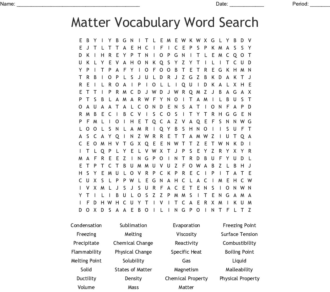 States Of Matter Word Search - Wordmint
