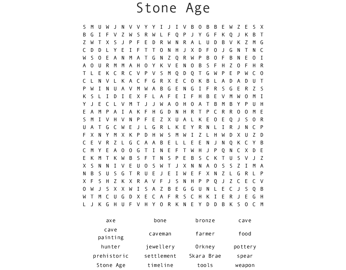 Stone Age Word Search - Wordmint