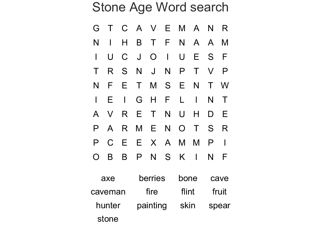 Stone Age Word Search - Wordmint