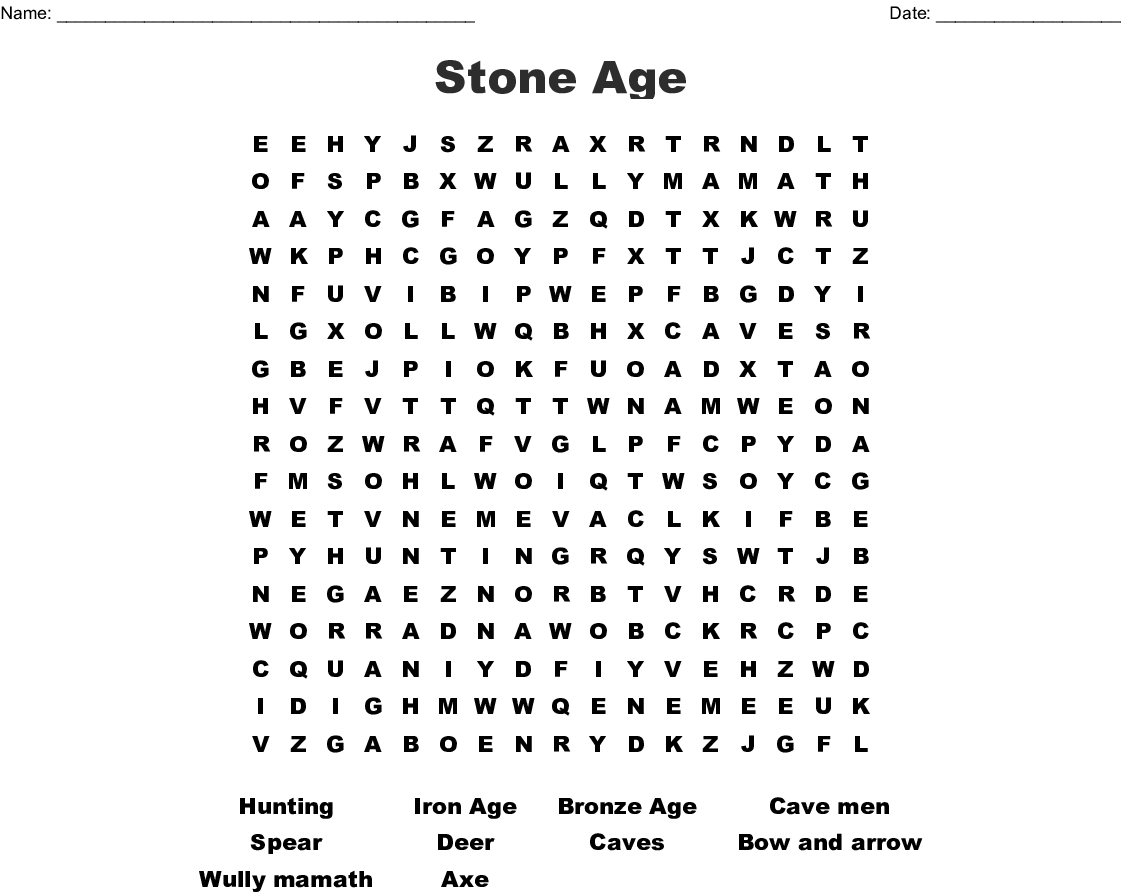 Stone Age Word Search - Wordmint