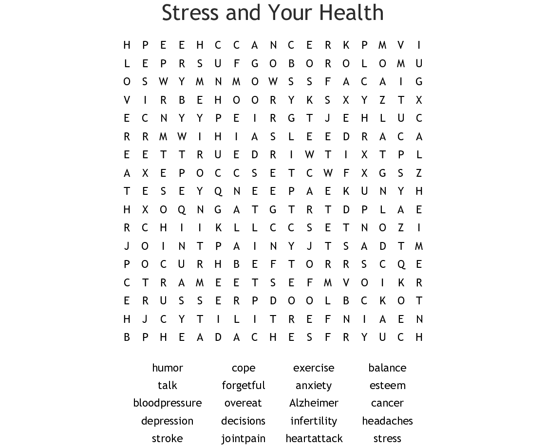 Stress And Your Health Word Search - Wordmint