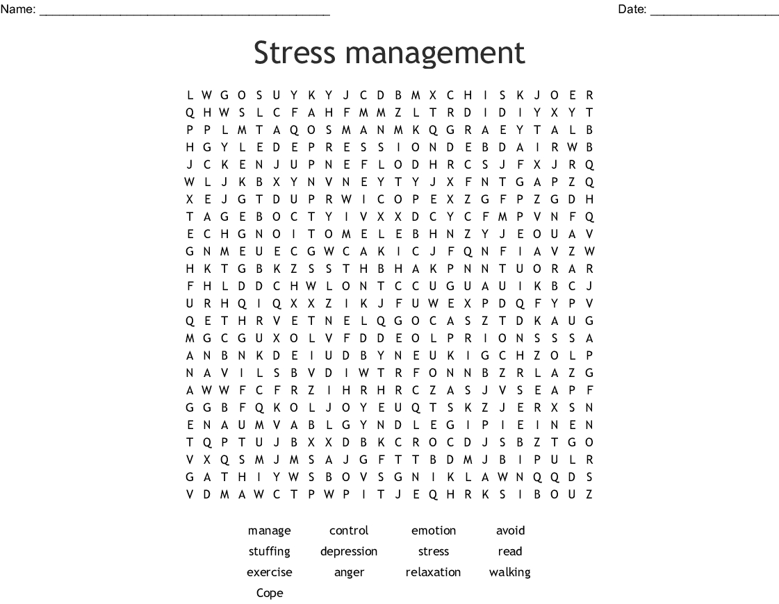 Stress Management Word Search - Wordmint
