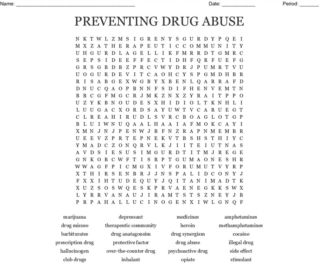 Substance Abuse Word Search Wordmint Word Search Printable