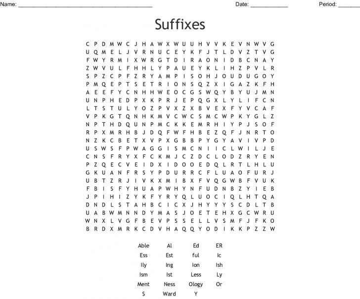 Suffix Word Search Printable