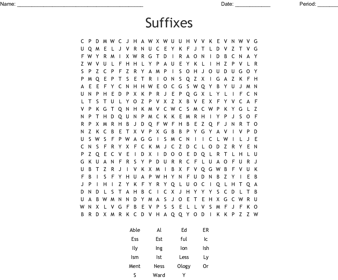 Suffixes Word Search - Wordmint