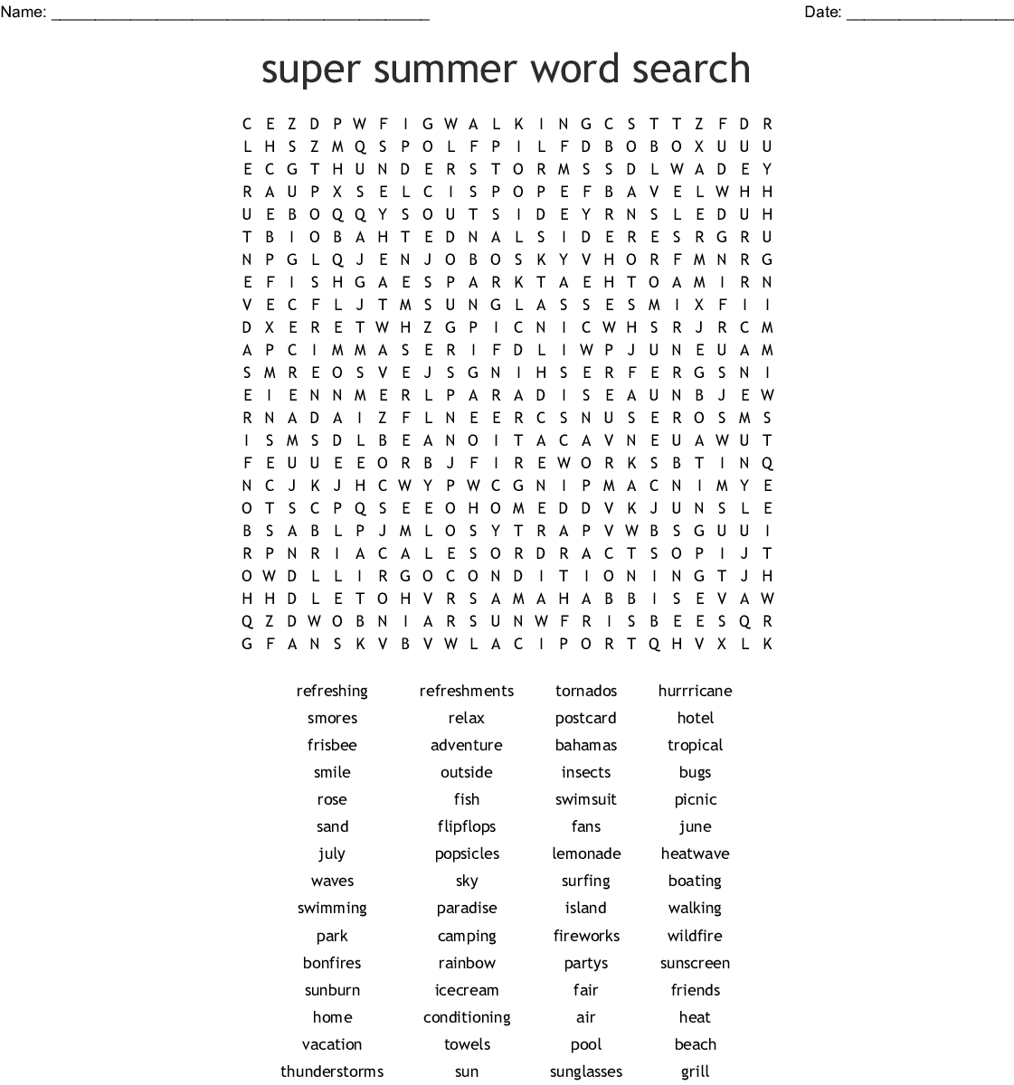 Summer Holidays Word Search - Wordmint