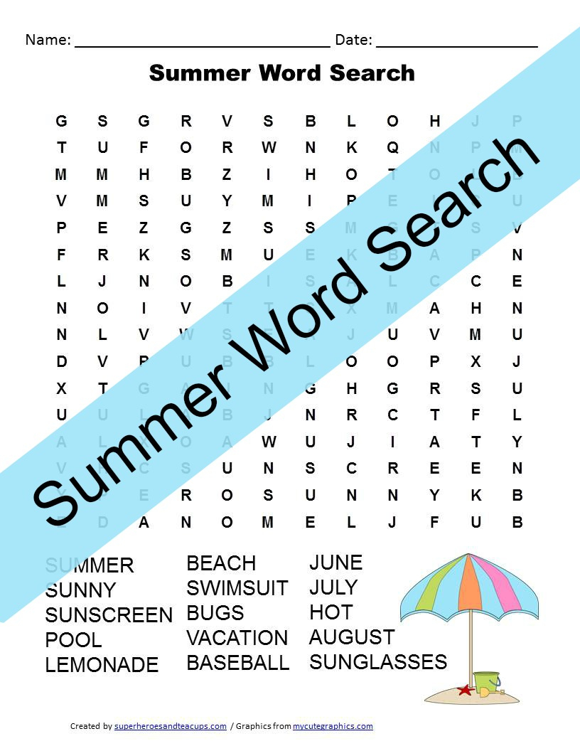 Summer Word Search Free Printable For Kids | Superheroes And
