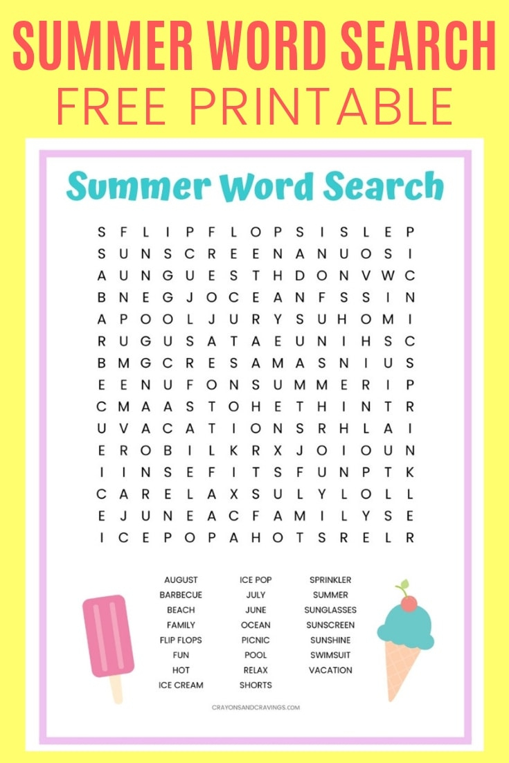 Summer Word Search Free Printable Worksheet For Kids