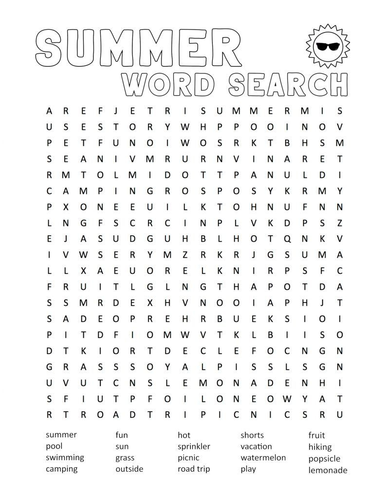 Summer Word Search Puzzles | Summer Words, Kids Word Search