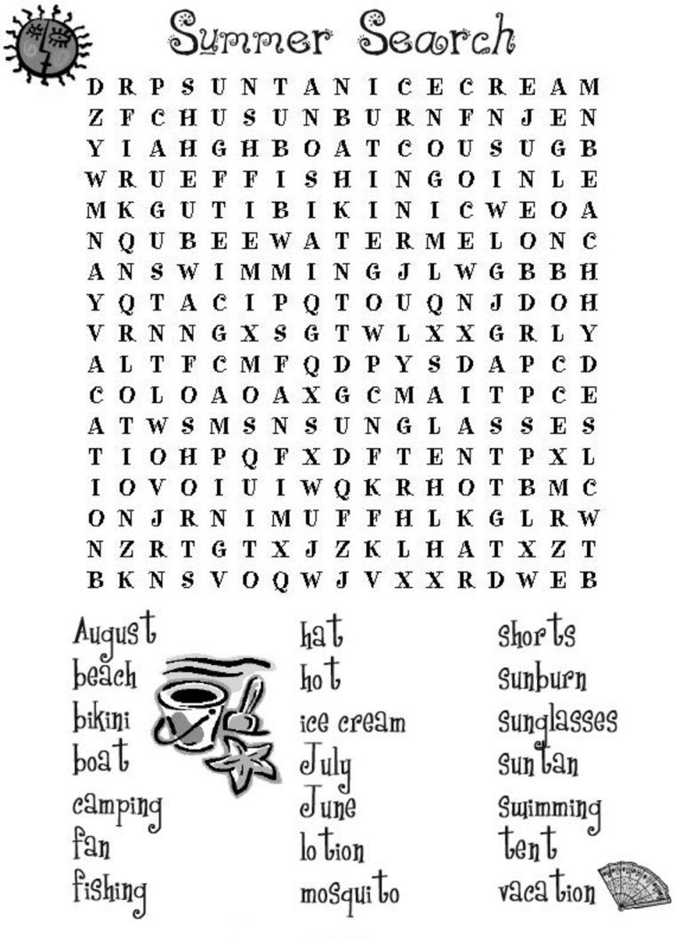 Summer Word Search Puzzles | Summer Words, Summer Worksheets