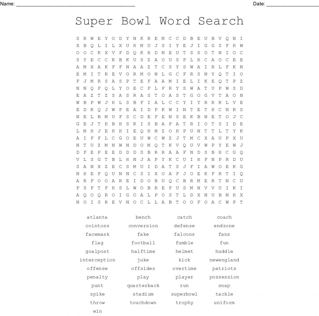 Super Bowl 52 Word Search Wordmint Word Search Printable